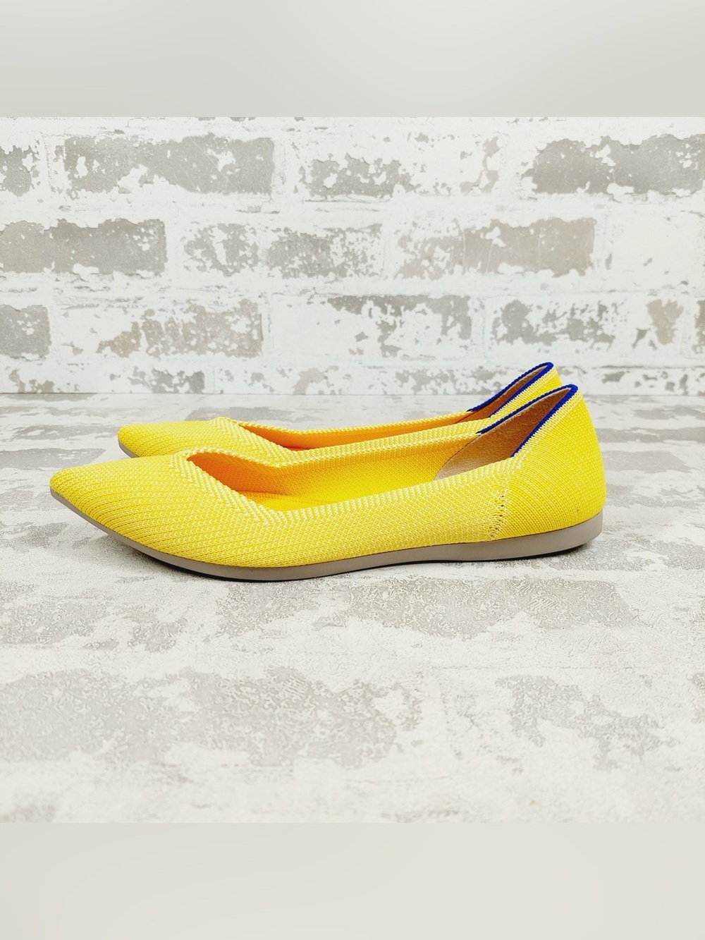 NEW Rothy's The Flat Yellow Knit Pointy Toe Slip On Comfy Loafers E661
